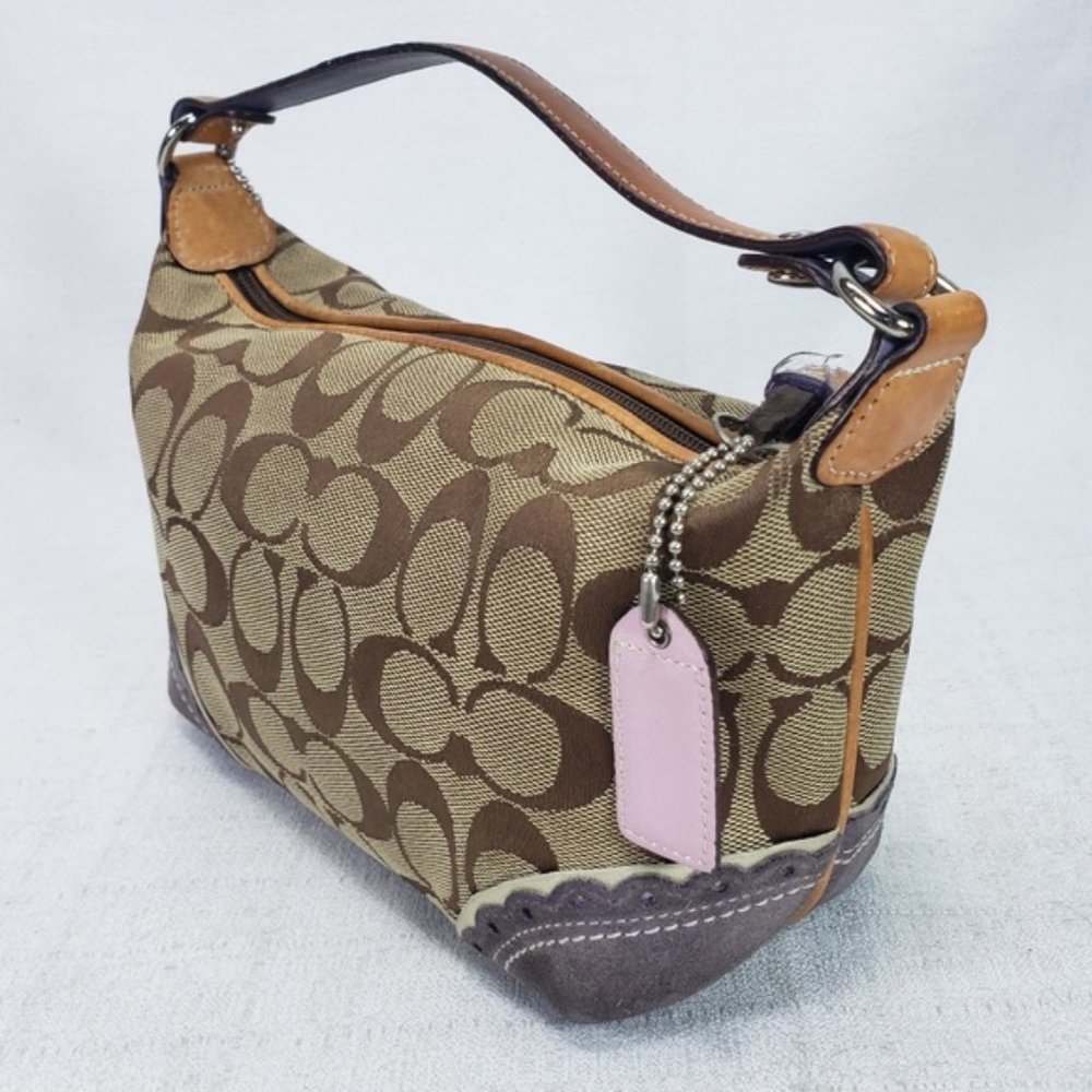 Coach Signature C Canvas w/Suede Demi Baguette